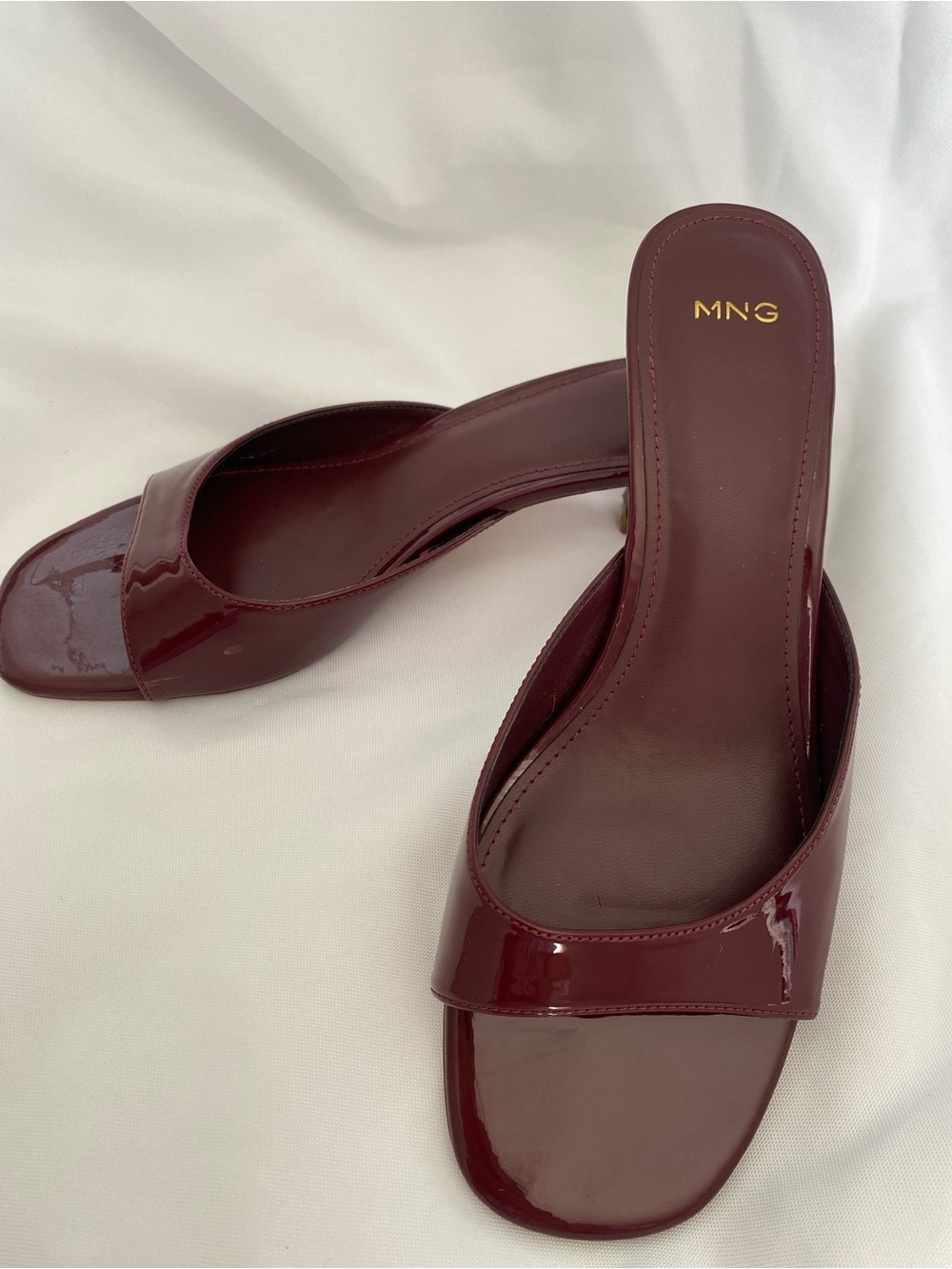 Mango Glossy burgundy Open-Toe Slide Mules